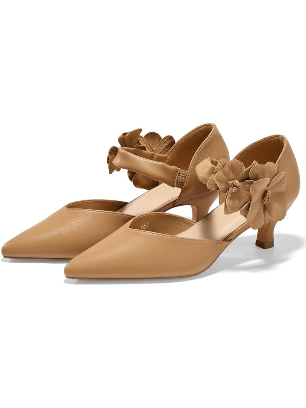 〽️Women's Khaki Low Kitten Heels Pointed Toe Slip On Pumps Ankle Strap Shoes